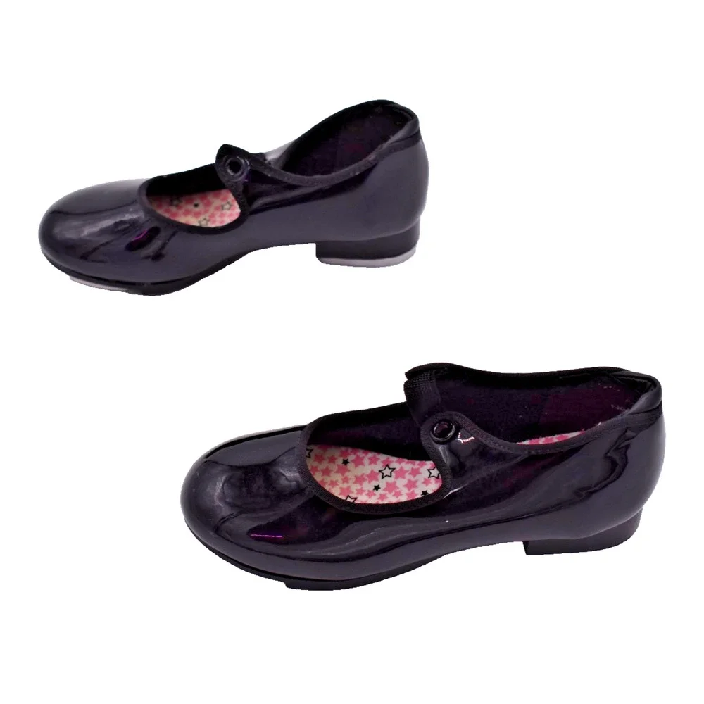 CAPEZIO Tap Shoes -- Black Patent Leather Tele Tone -- Childrens Girls 11 M